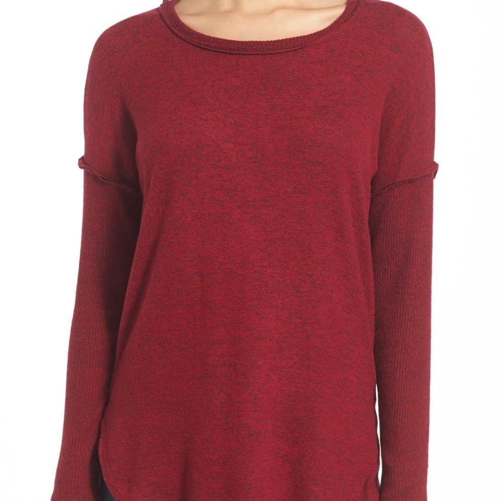 Bobeau Rib Long Sleeve Fuzzy Top